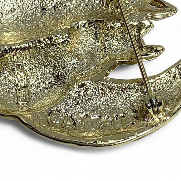 Vintage AJC Cattails Brooch Gold Tone Cats Tails Entwined On Crescent Moon - Picture 3 of 4